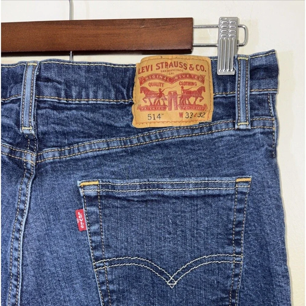 Levis 514 Jeans Mens 33 X 32 Slim Straight Blue Cotton Denim Medium Wash